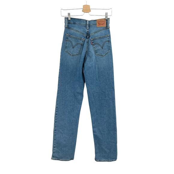 Levi's Ribcage Straight Jeans Full-Length Denim Medium Wash Blue Size 26 - Picture 8 of 15